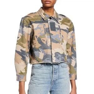 Zadig & Voltaire Cropped Studded Military Camouflage Utility Jacket Size Medium